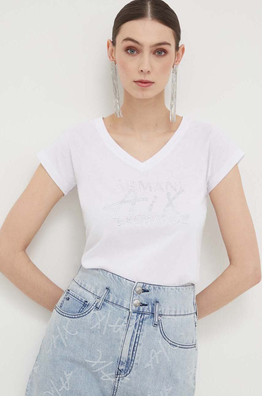 Armani Exchange tricou din bumbac culoarea alb alb