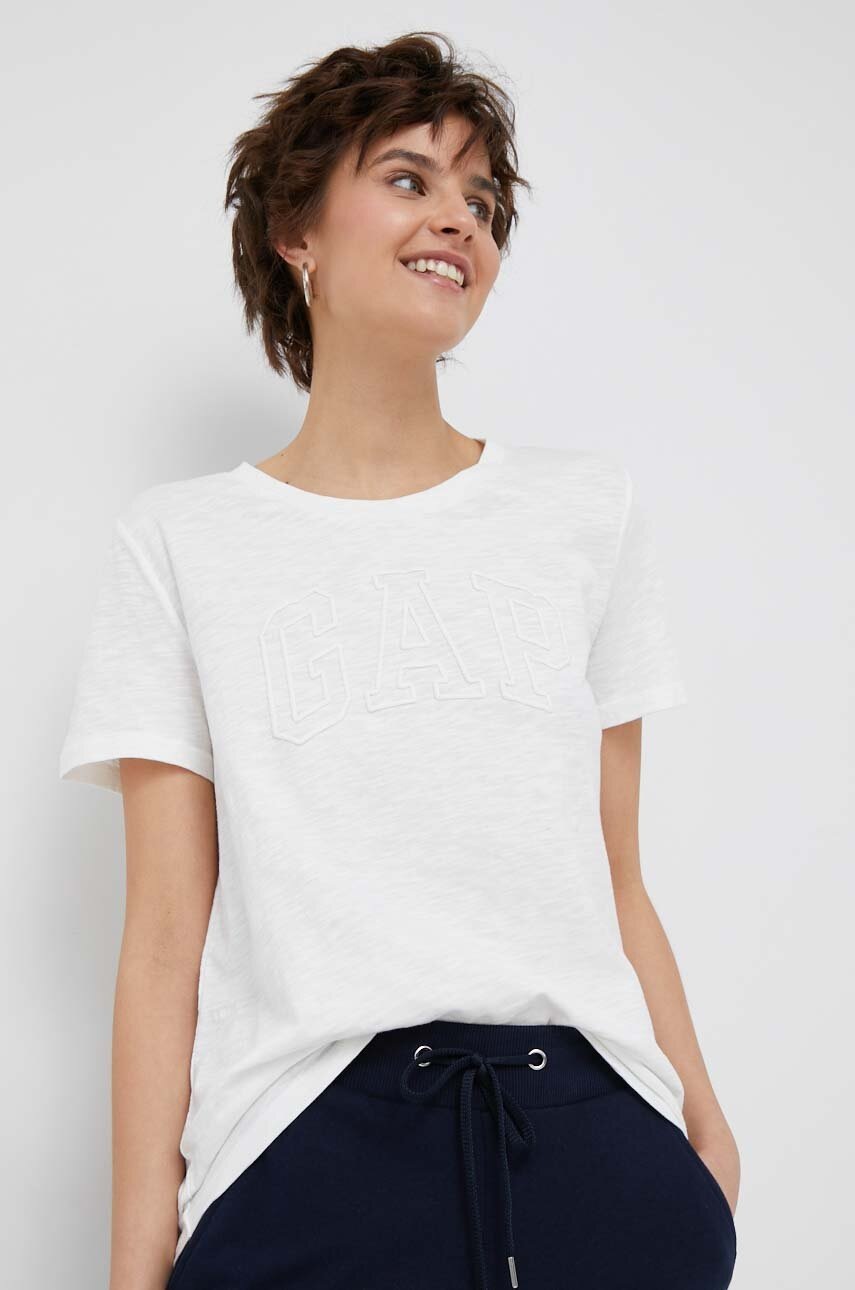 

Памучна тениска GAP в бежово, Бял