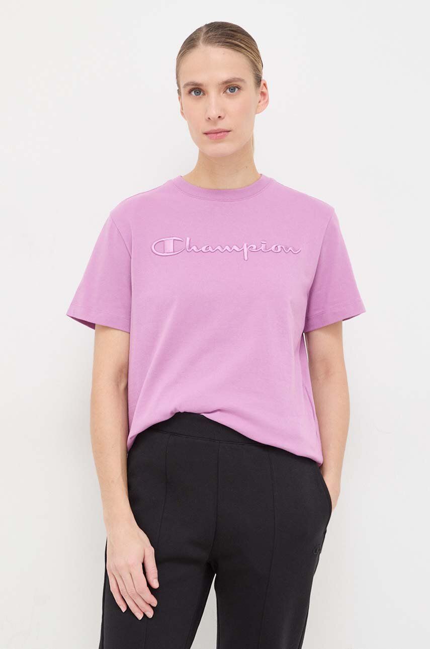 

Хлопковая футболка Champion женский цвет розовый
