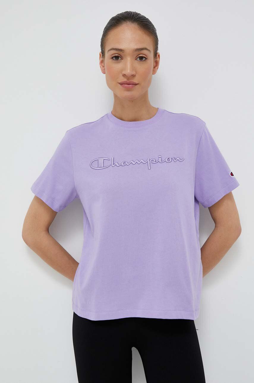 Champion tricou din bumbac femei, culoarea violet