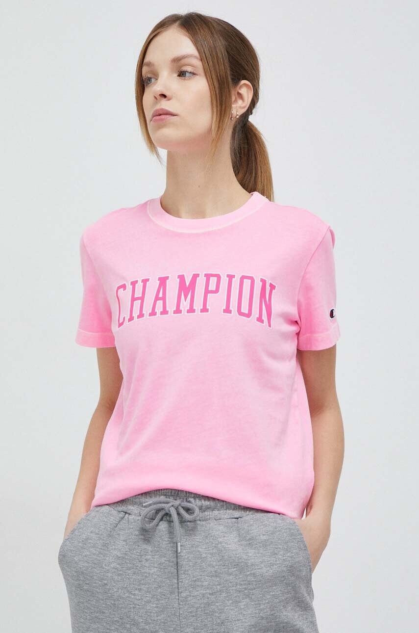 

Хлопковая футболка Champion цвет розовый