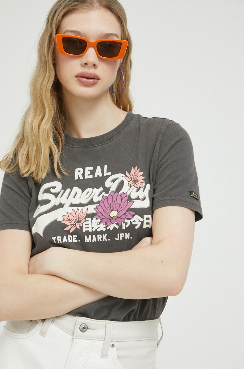 

Хлопковая футболка Superdry цвет серый