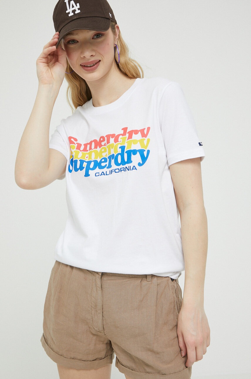 

Памучна тениска Superdry в бяло, Бял