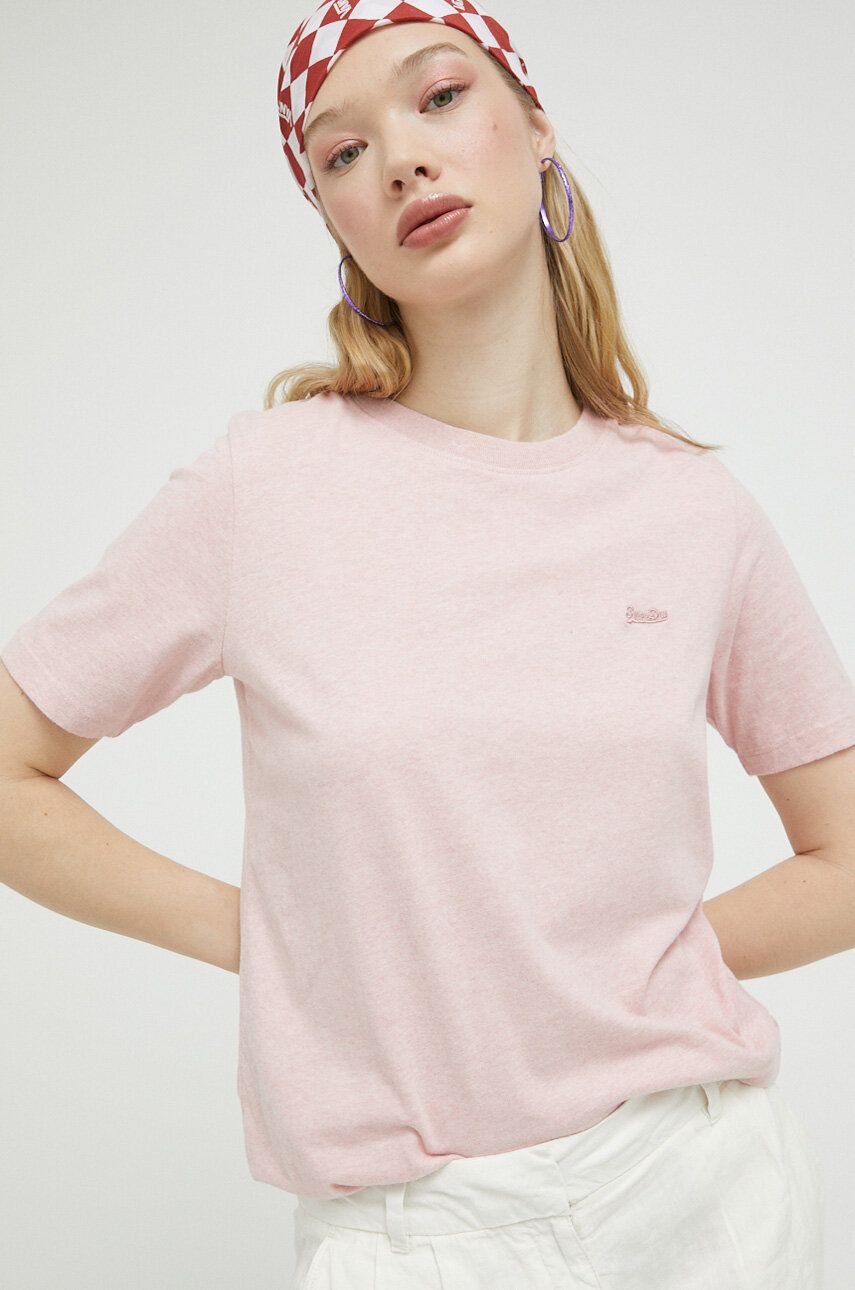 Bavlněné tričko Superdry růžová barva - růžová -  100 % Bavlna