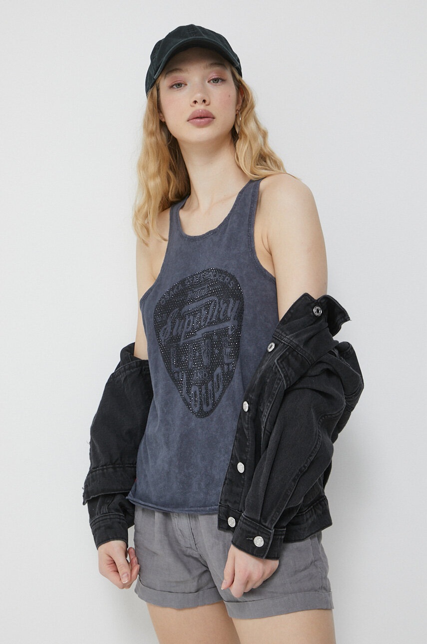 

Бавовняний топ Superdry колір сірий