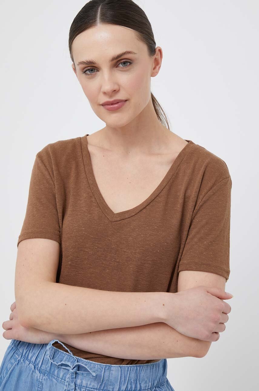 

Ленена тениска GAP в кафяво, Кафяв