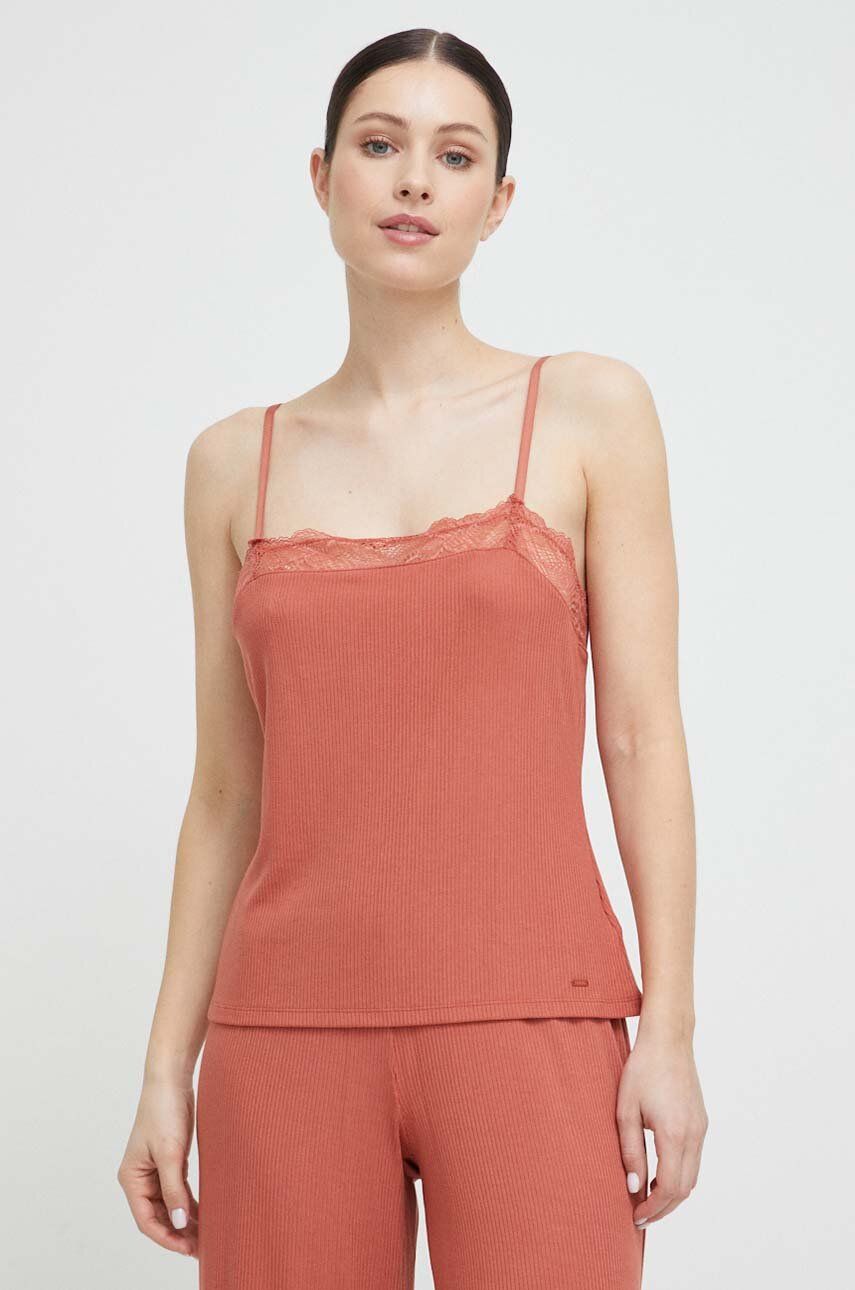 Levně Pyžamový top Calvin Klein Underwear oranžová barva