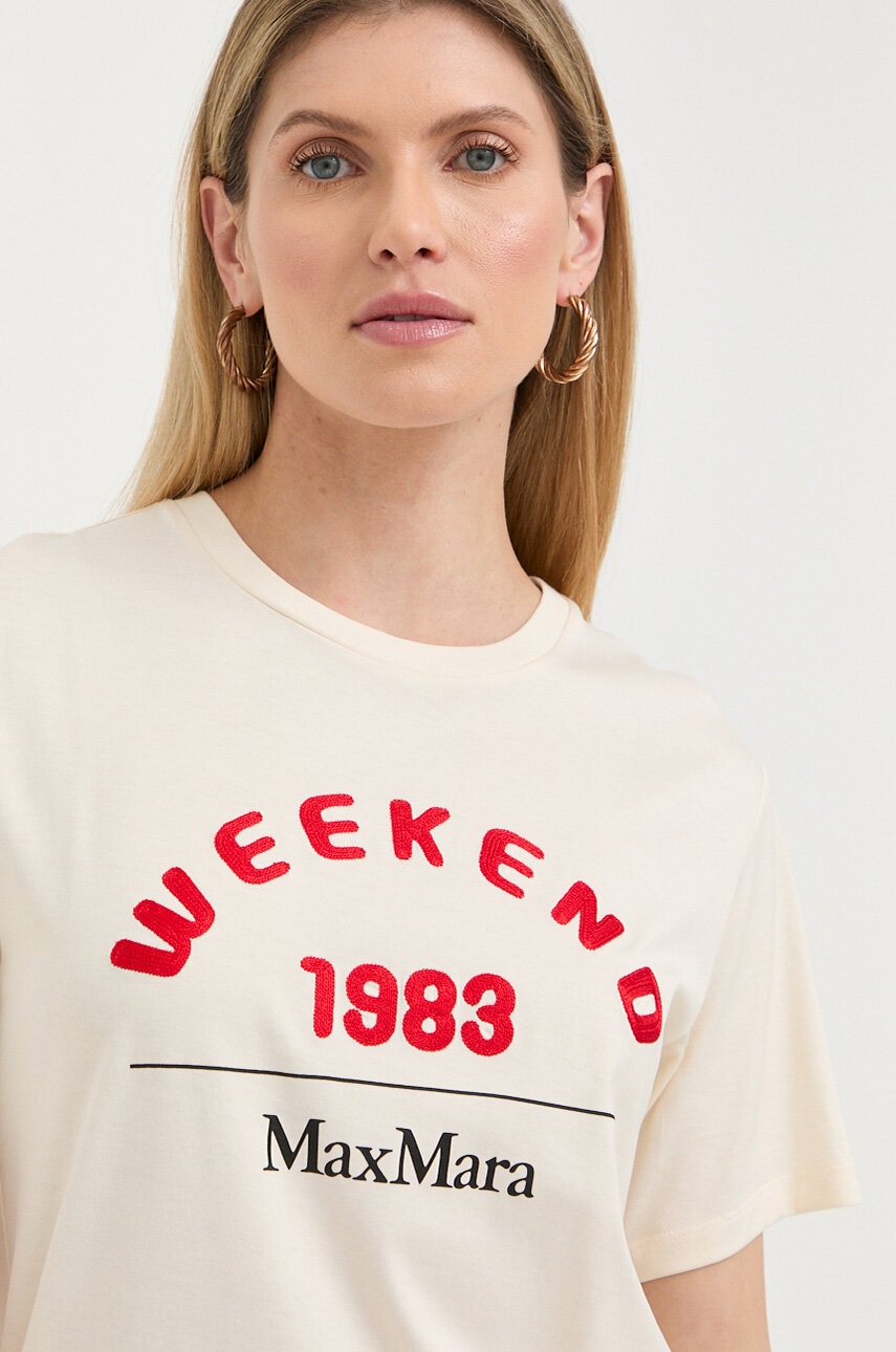 

Памучна тениска Weekend Max Mara в бежово, Бежов