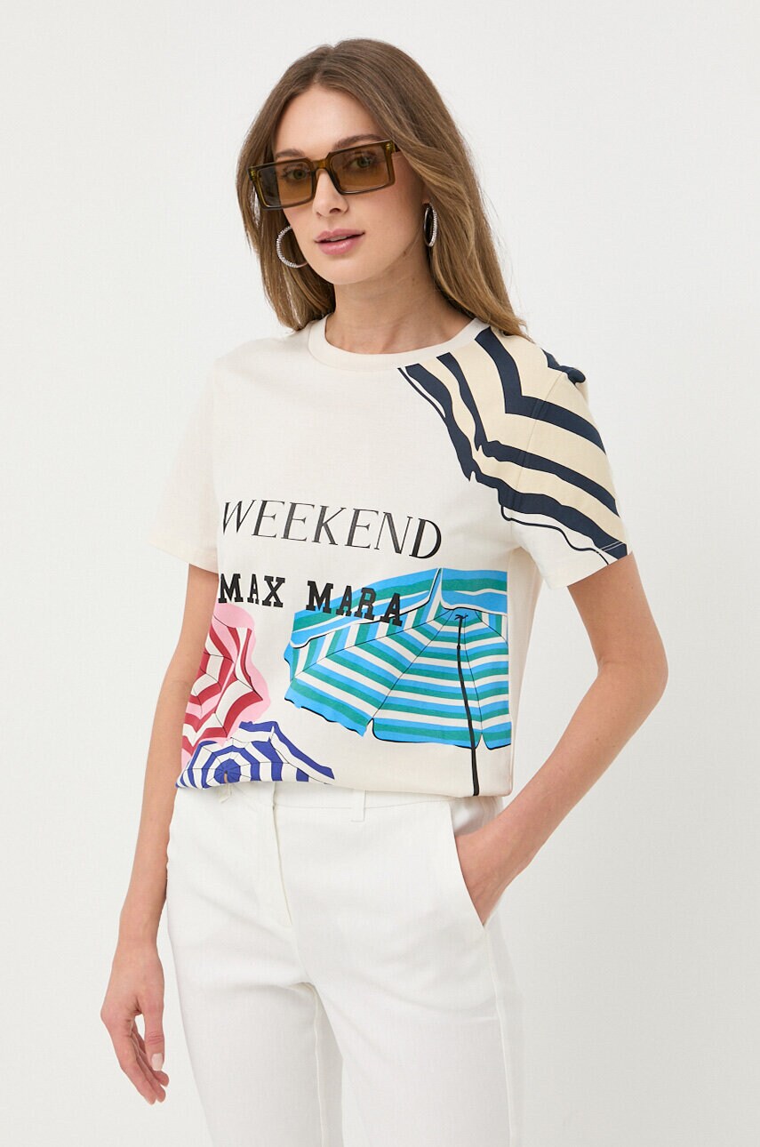 

Памучна тениска Weekend Max Mara в бежово, Бежов
