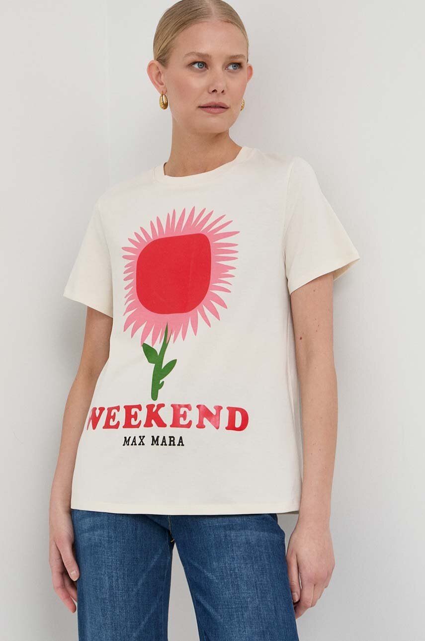 

Памучна тениска Weekend Max Mara в бежово, Бежов