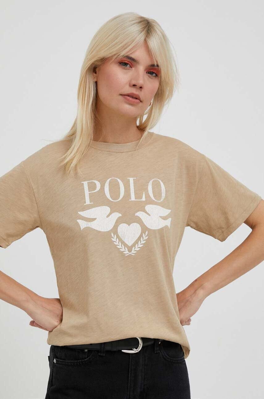 

Бавовняна футболка Polo Ralph Lauren колір бежевий
