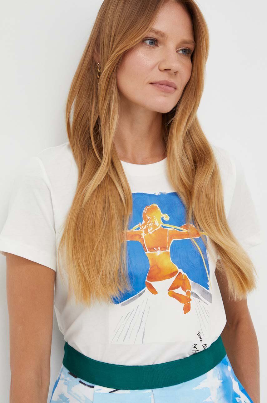 Levně Bavlněné tričko MAX&Co. béžová barva
