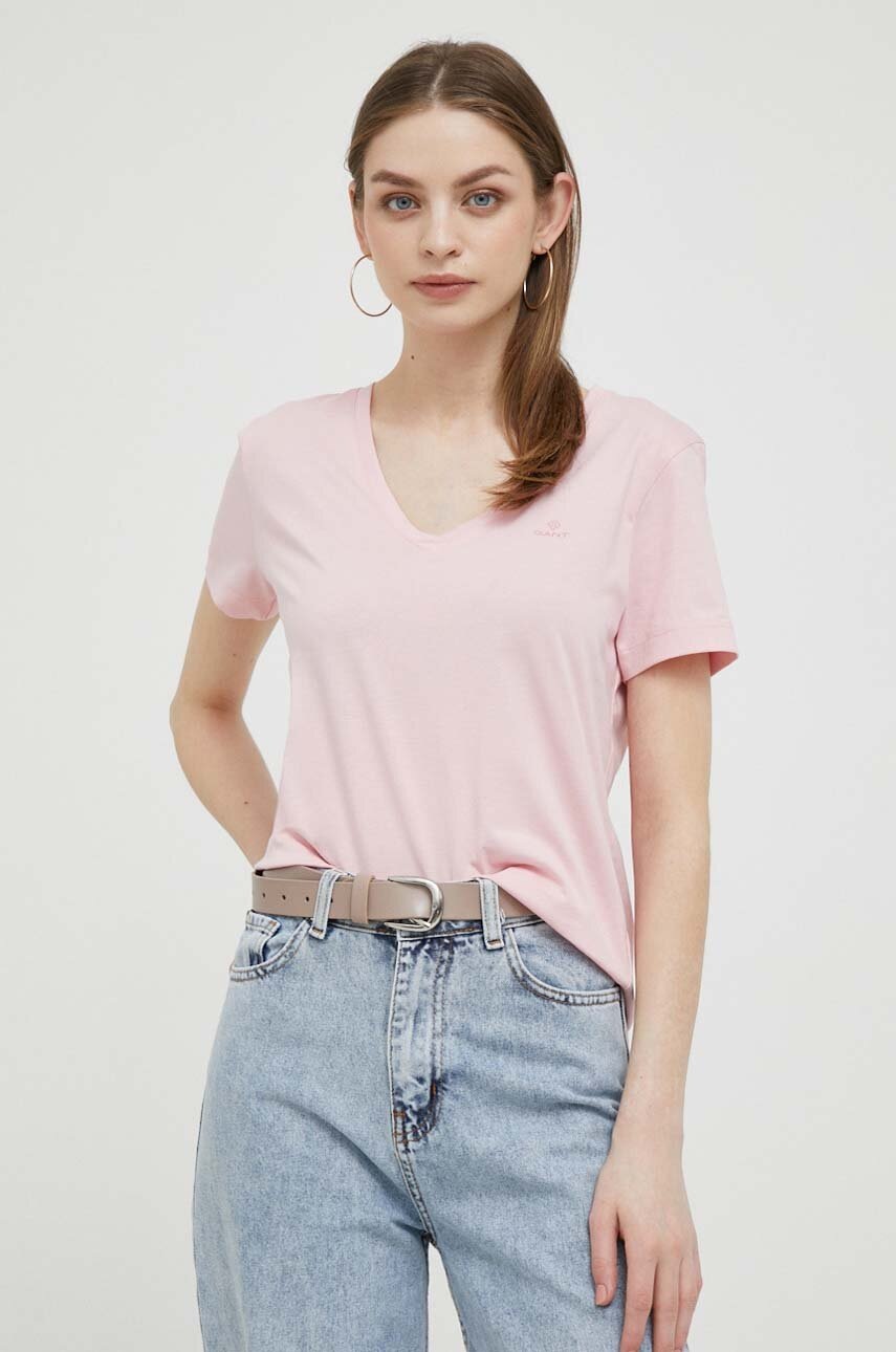 

Памучна тениска Gant в розово, Розов