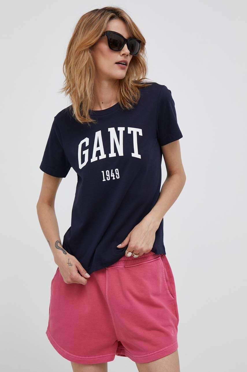 

Памучна тениска Gant в тъмносиньо, Тъмносин