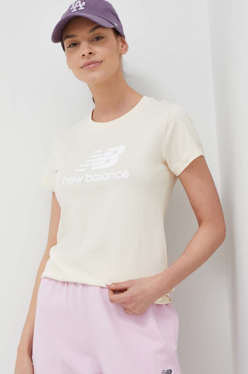 Bavlněné tričko New Balance béžová barva - béžová -  Hlavní materiál: 100 % Bavlna Stahová