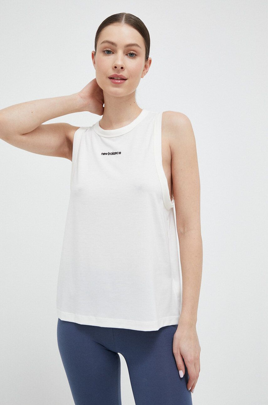 Tréninkový top New Balance Achiever bílá barva - bílá -  85 % Recyklovaný polyester