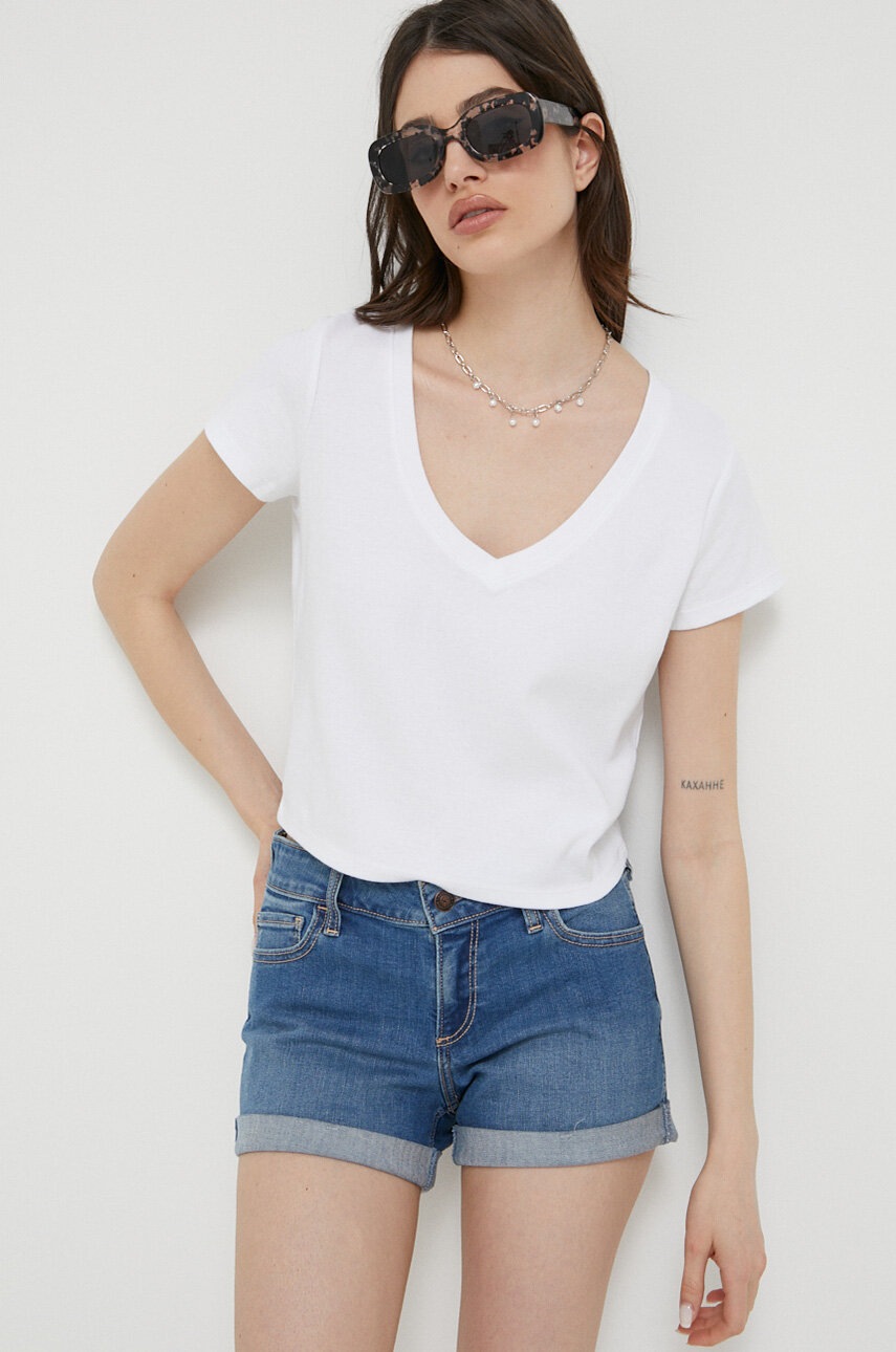 

Памучна тениска Hollister Co. в бяло, Бял