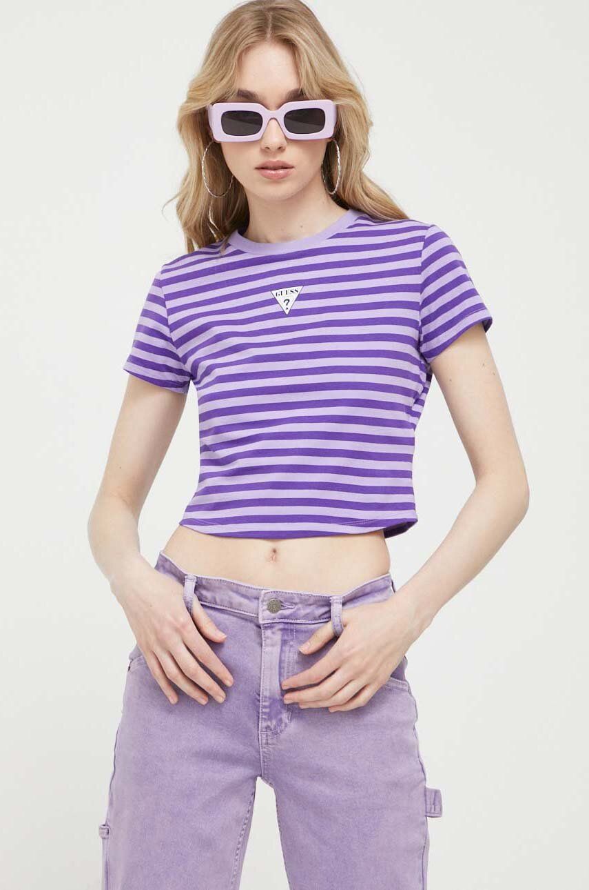 Tričko Guess Originals fialová barva - fialová -  95 % Bavlna