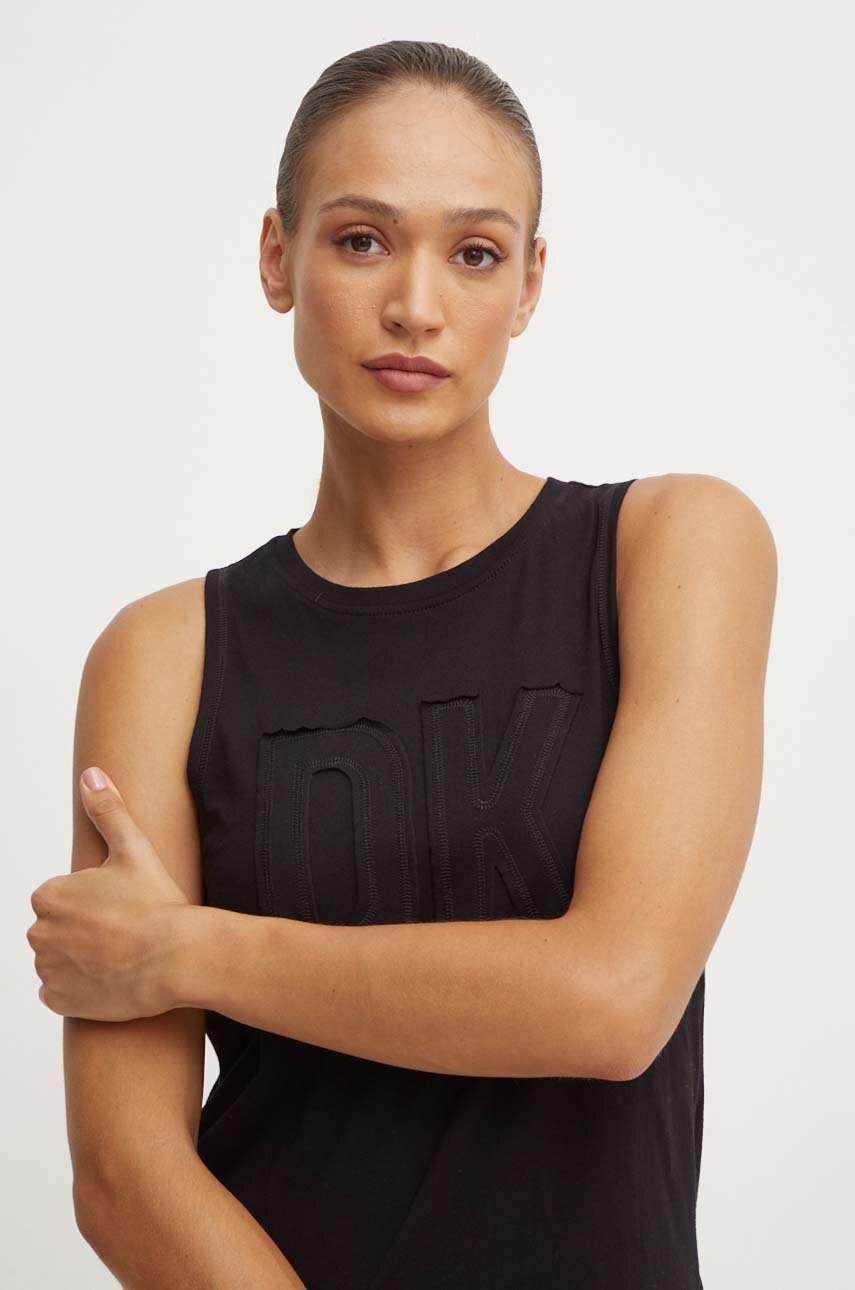 Dkny top din bumbac culoarea negru