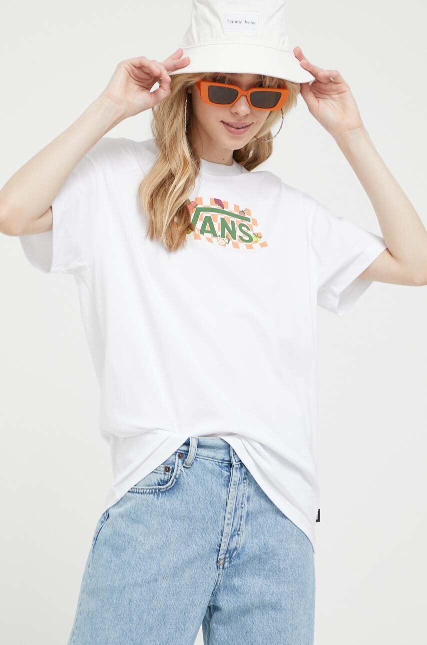 

Хлопковая футболка Vans цвет белый