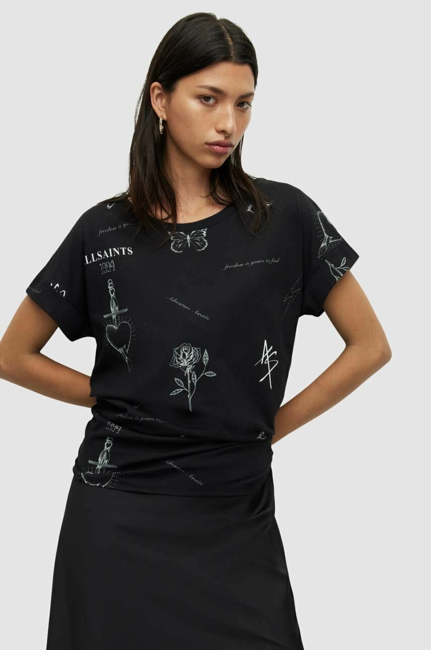

Памучна тениска AllSaints в черно, Черен