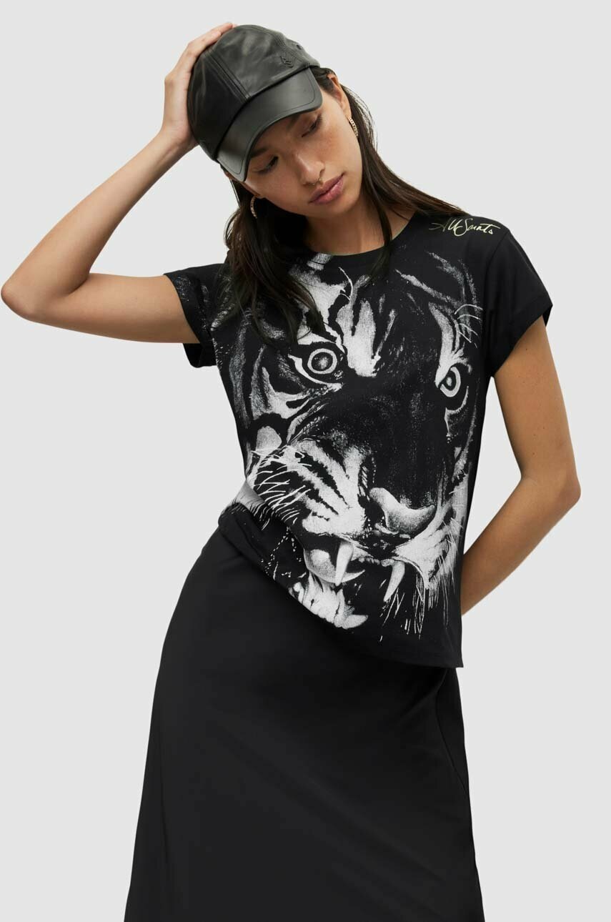

Памучна тениска AllSaints в черно, Черен