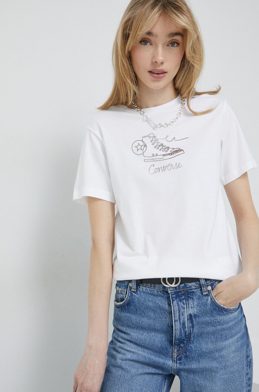 

Памучна тениска Converse в бяло, Бял