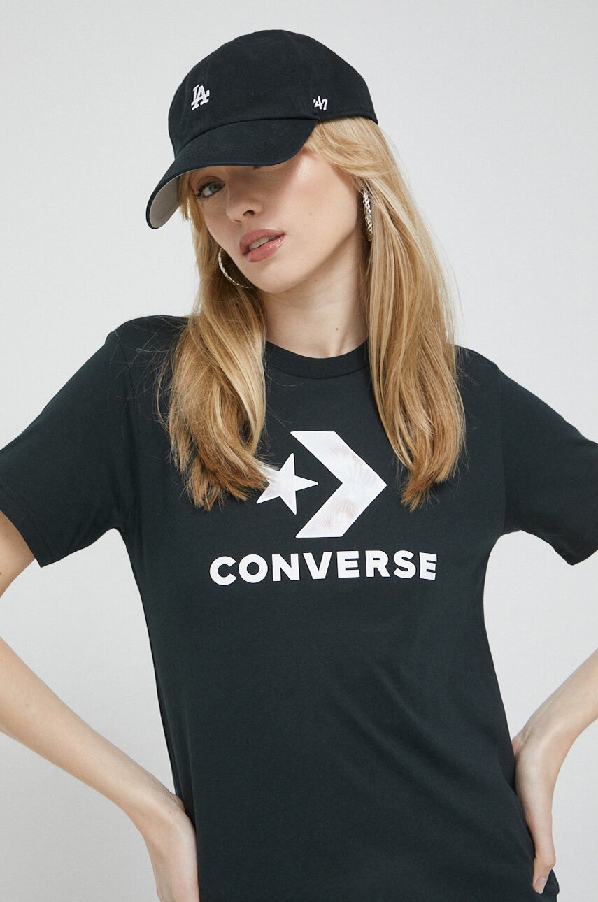 

Памучна тениска Converse в черно, Черен