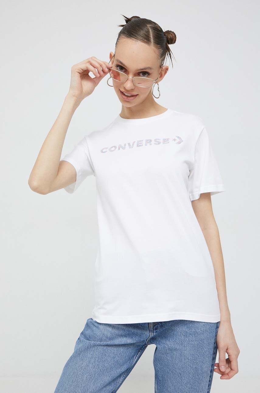 

Памучна тениска Converse в бяло, Бял