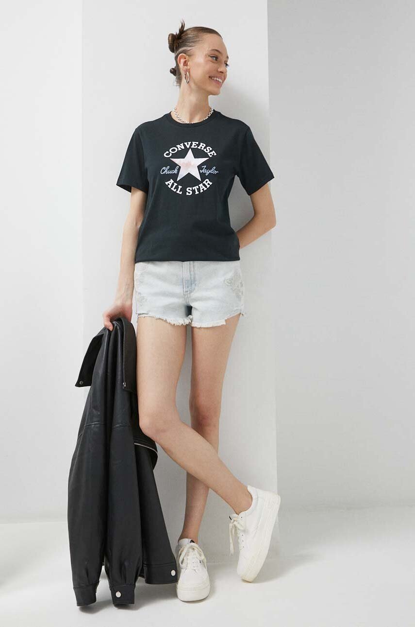 

Памучна тениска Converse в черно, Черен