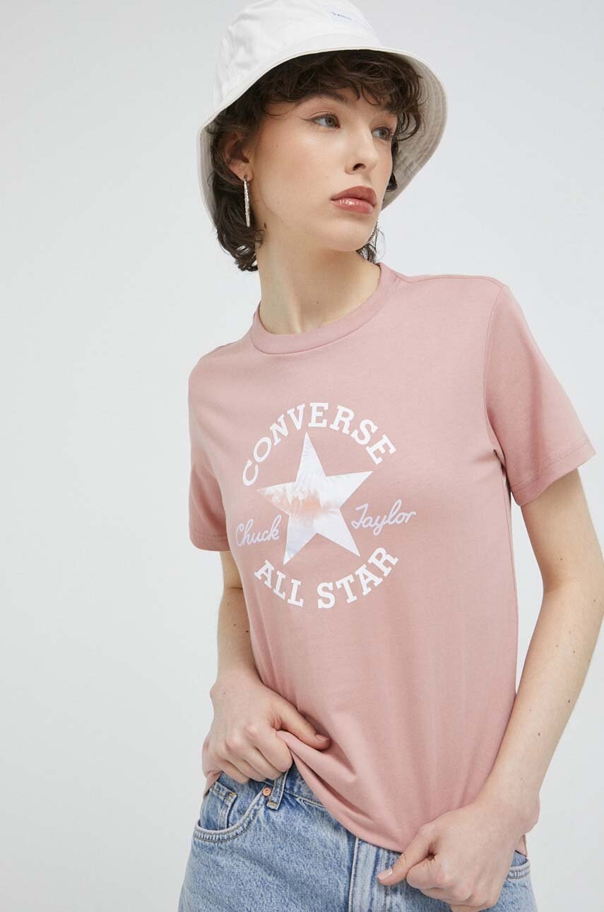 

Памучна тениска Converse в розово, Розов