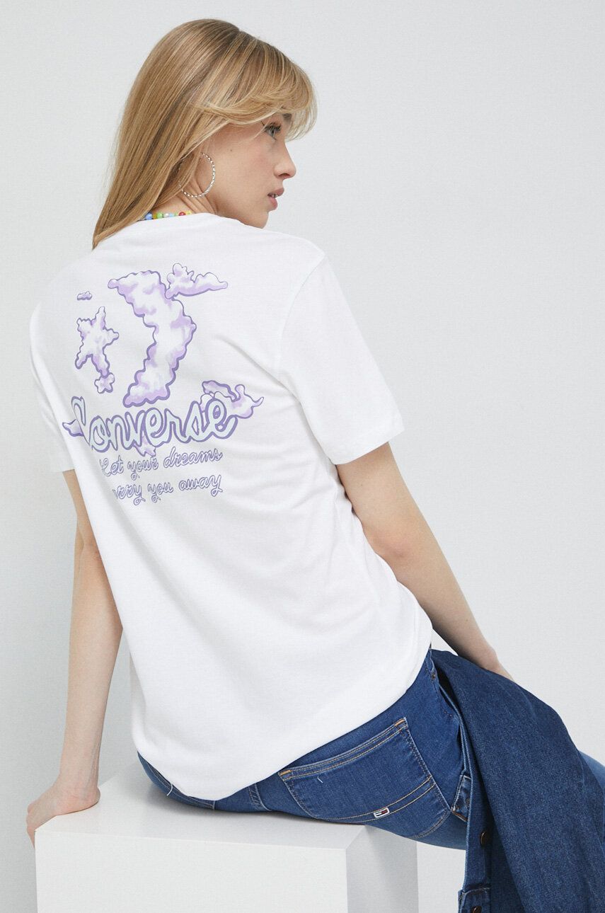 Levně Bavlněné tričko Converse bílá barva