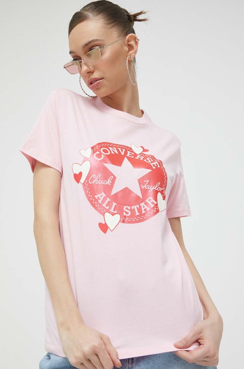 

Памучна тениска Converse в розово, Розов