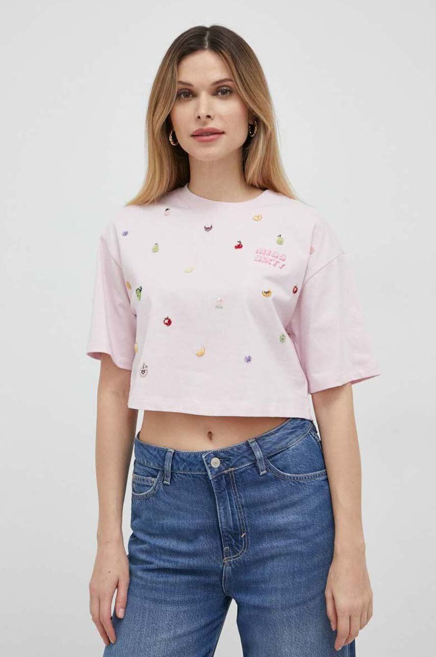 Levně Bavlněné tričko Miss Sixty růžová barva