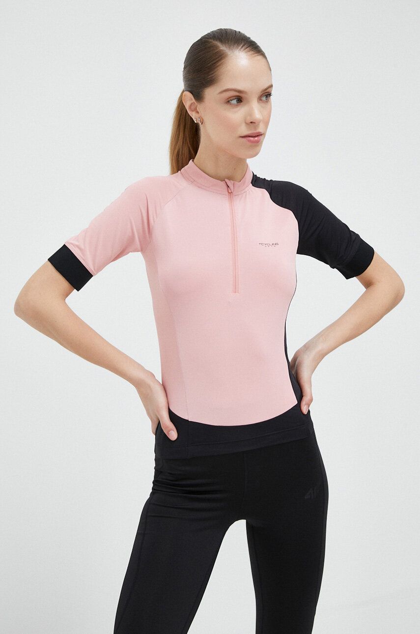 Cyklistické tričko 4F růžová barva, s pologolfem - růžová -  Materiál č. 1: 92 % Polyester