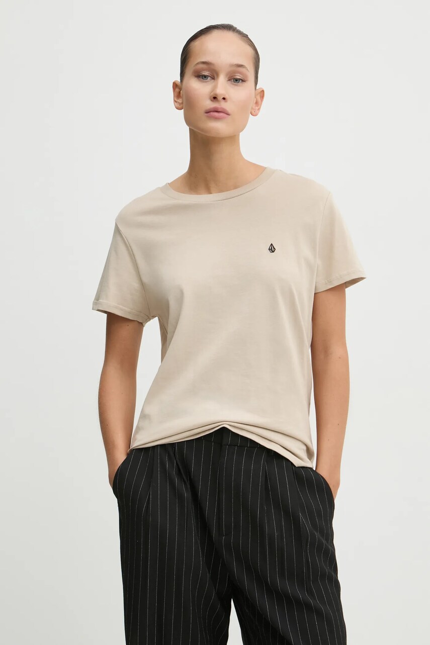 Volcom tricou din bumbac culoarea bej
