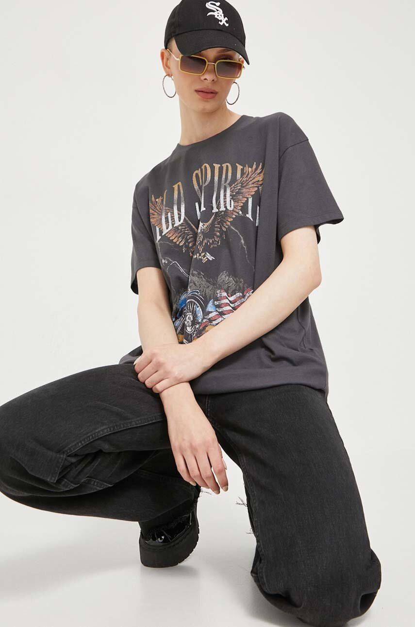 

Памучна тениска Hollister Co. в сиво, Сив