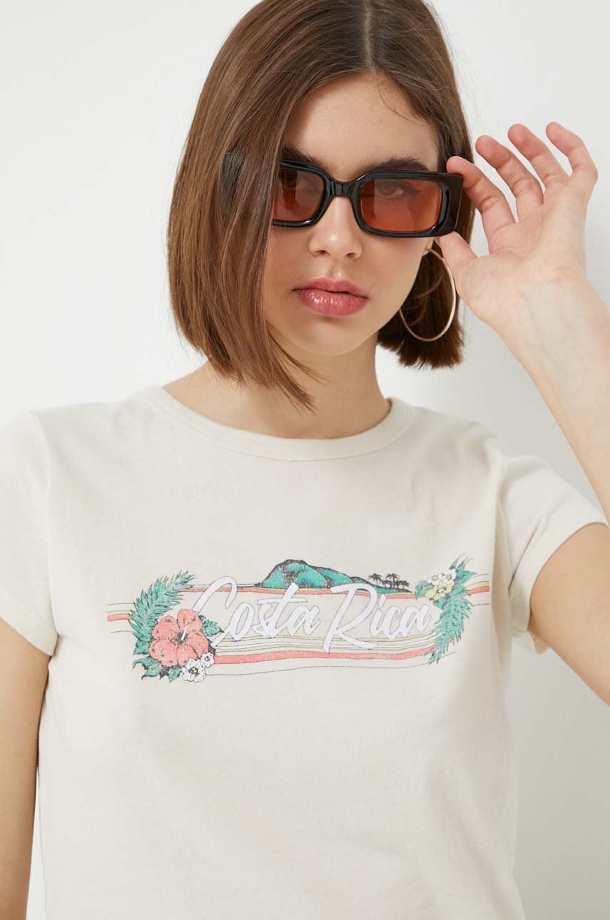Levně Bavlněné tričko Hollister Co. béžová barva