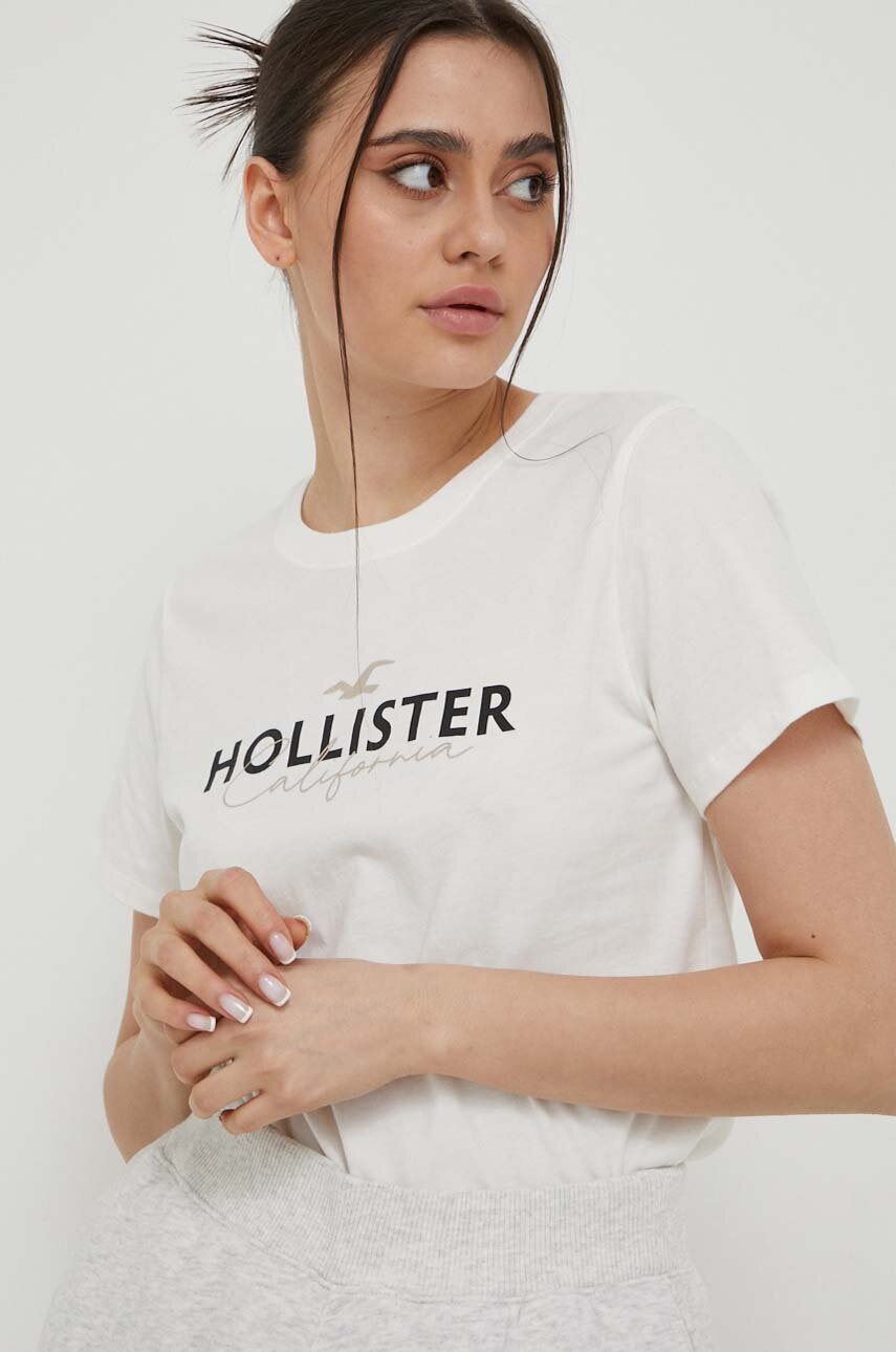 

Памучна тениска Hollister Co. в бяло, Бял