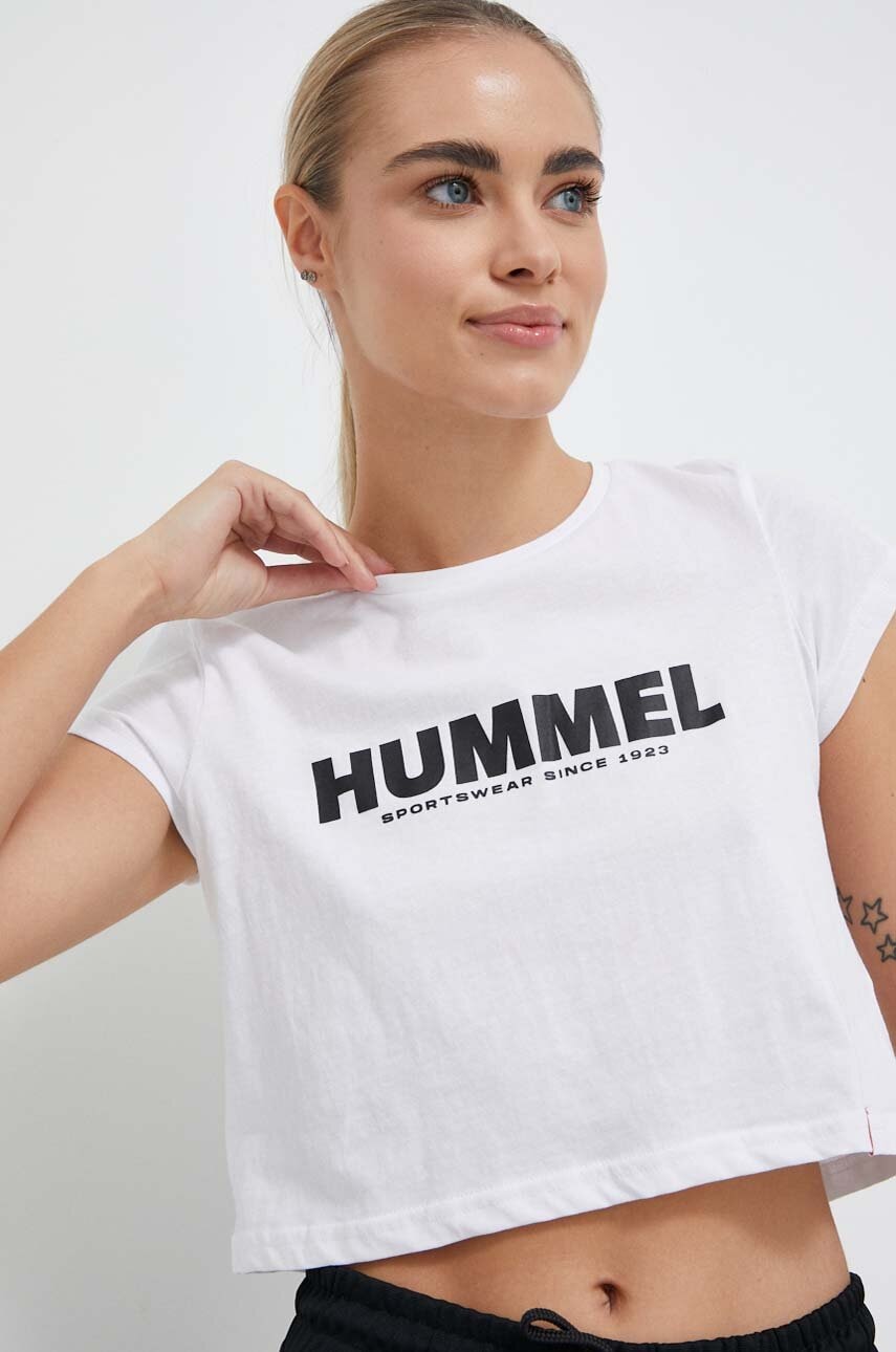 Levně Bavlněné tričko Hummel bílá barva