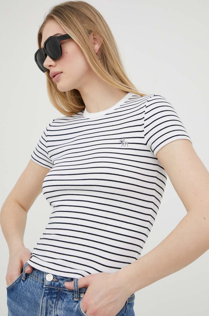 

Памучна блуза Abercrombie & Fitch в бяло, Бял