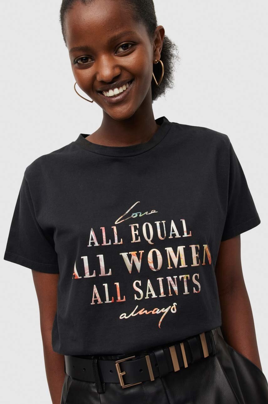 

Памучна тениска AllSaints в черно, Черен