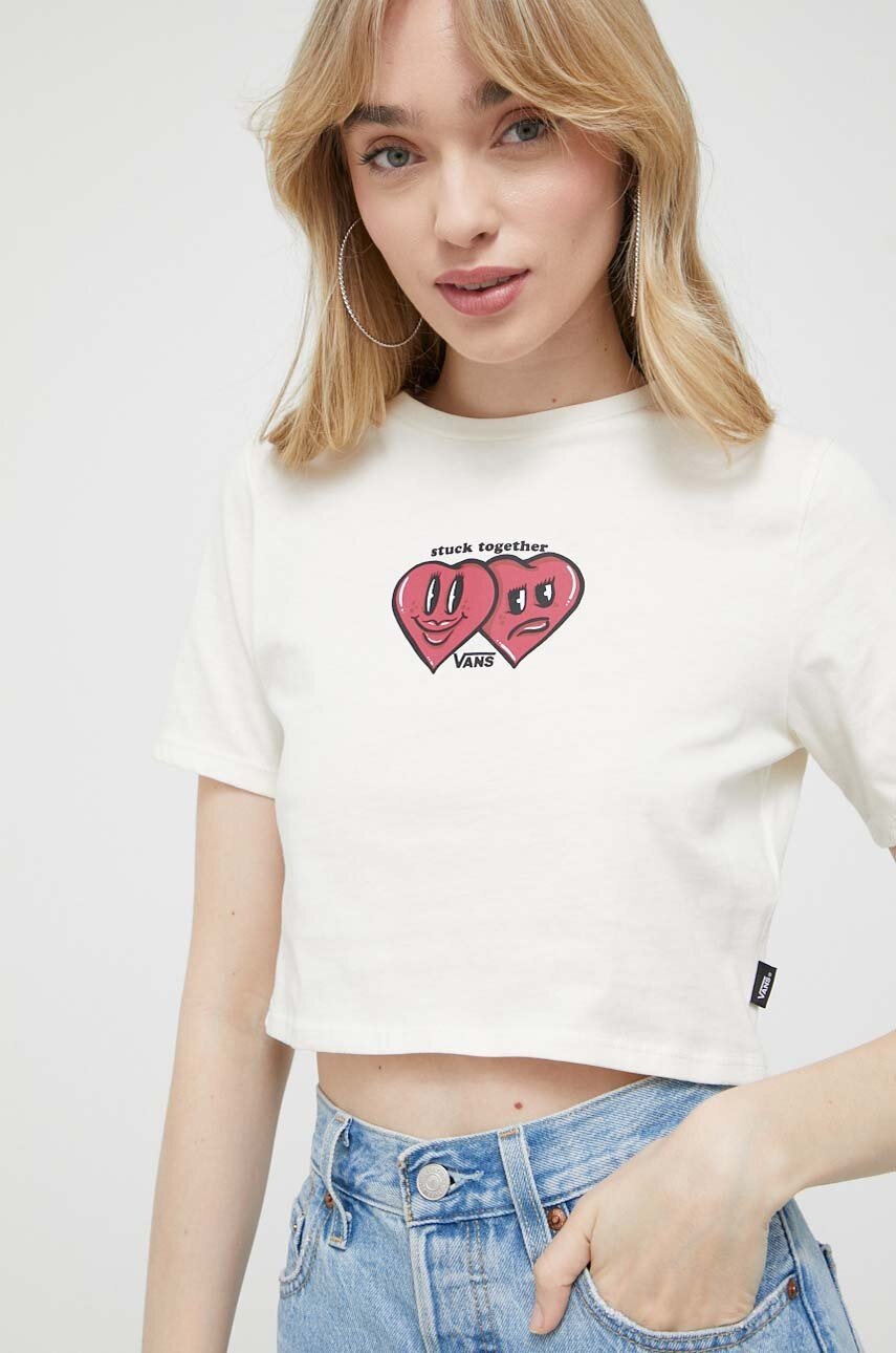 

Памучна тениска Vans в бежово, Бежов