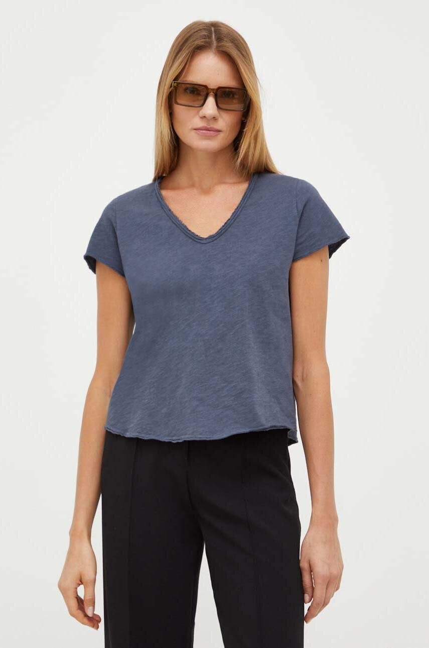 American Vintage tricou din bumbac culoarea albastru marin