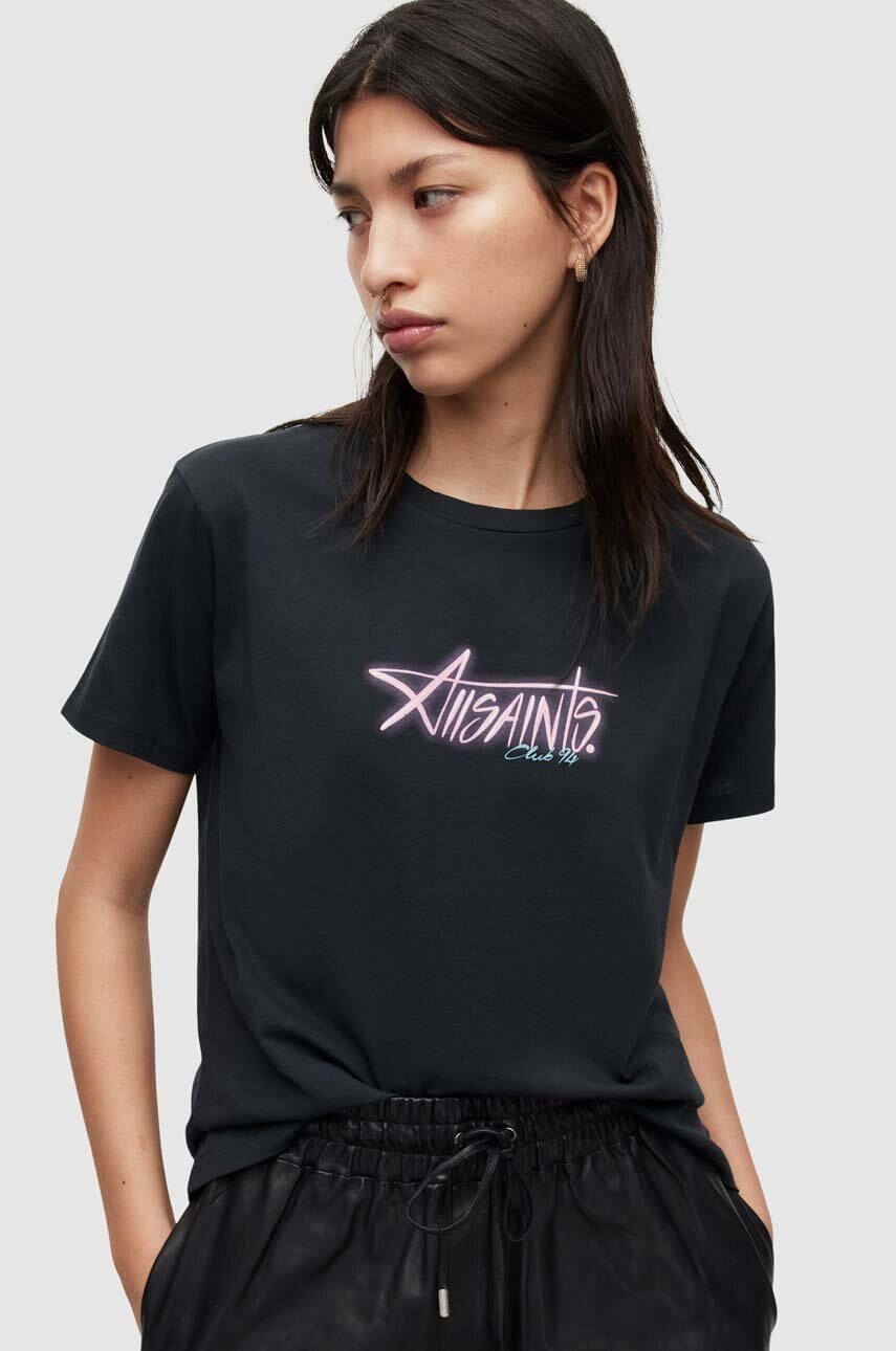 

Памучна тениска AllSaints в черно, Черен