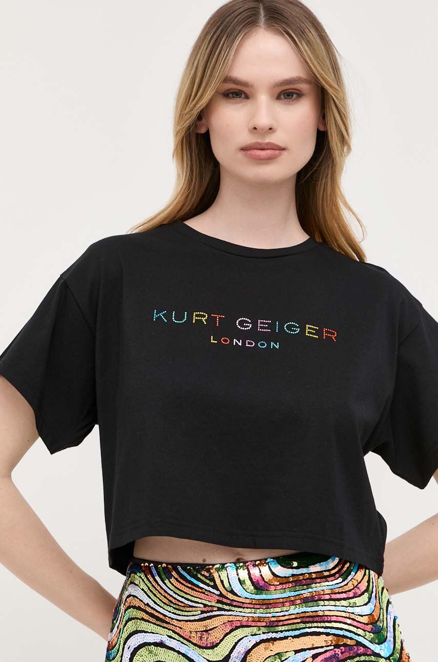 Bavlněné tričko Kurt Geiger London černá barva - černá -  100 % Bavlna