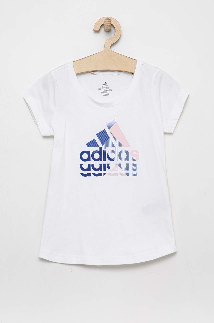 Adidas tricou de bumbac pentru copii culoarea alb