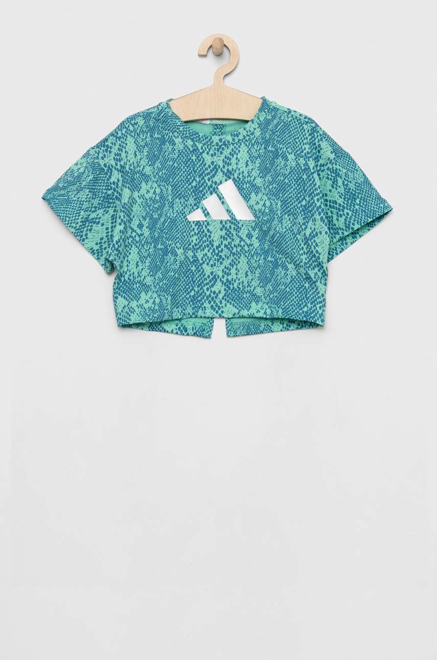 Adidas tricou copii G TI AOP TEE culoarea turcoaz