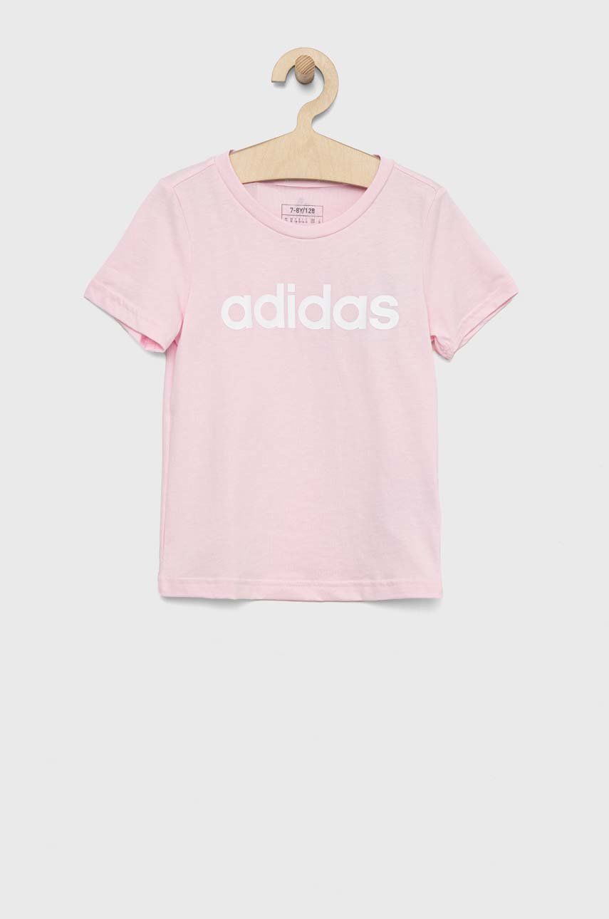 Levně Dětské bavlněné tričko adidas G LIN růžová barva