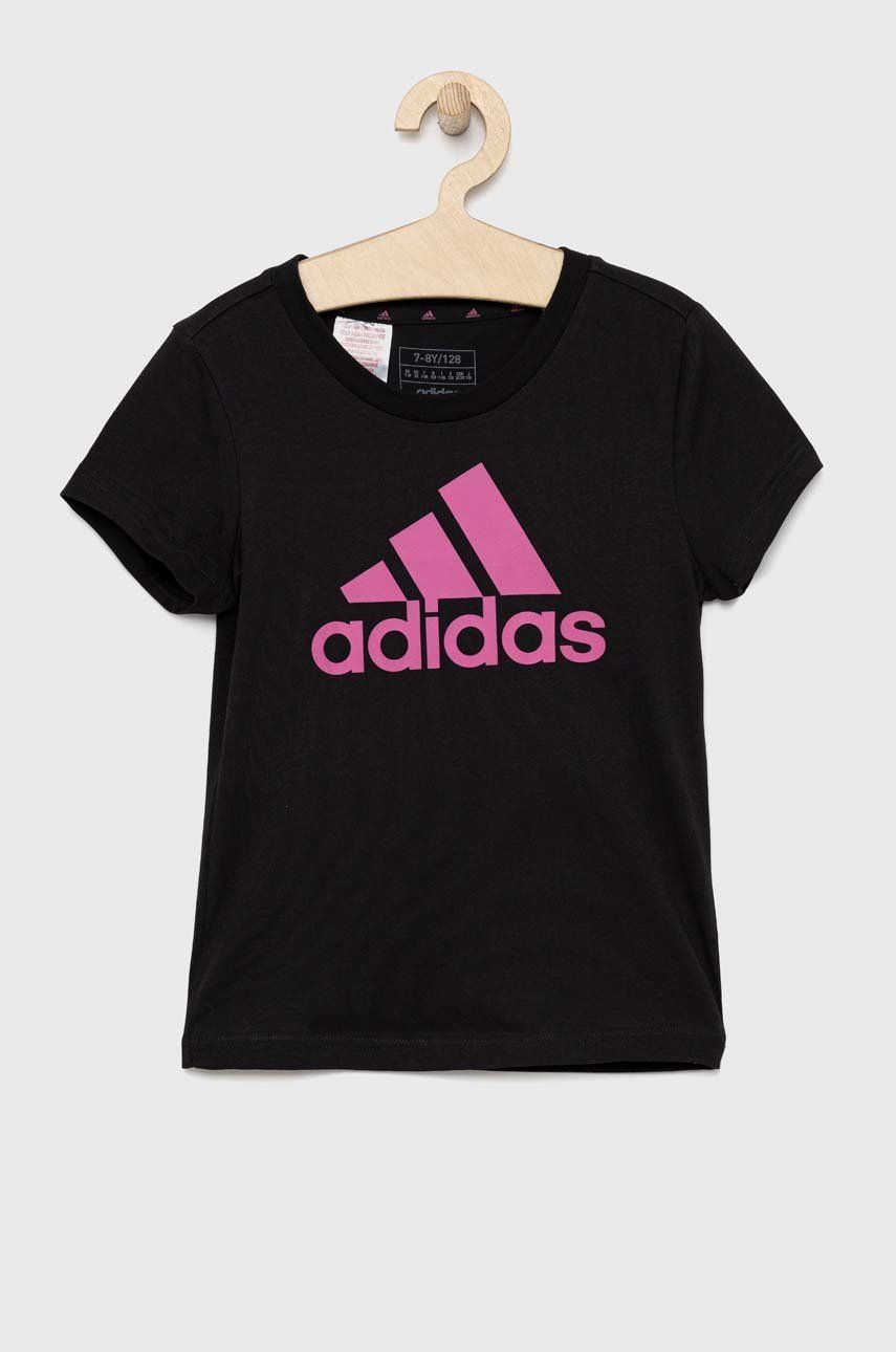 Dětské bavlněné tričko adidas G BL černá barva - černá -  Hlavní materiál: 100 % Bavlna St